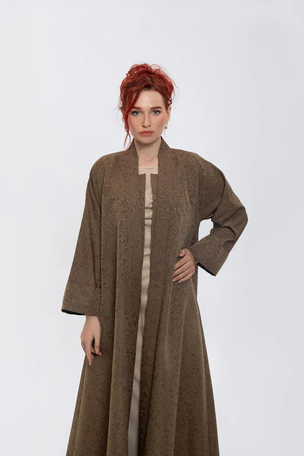 RTWS2401-BROWN WHISPERS OF ELEGANCE KIMONO ABAYA