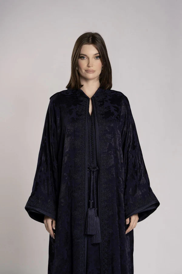 RMDML2501A-DARK BLUE HOODED MOROCCAN ELEGANCE ABAYA