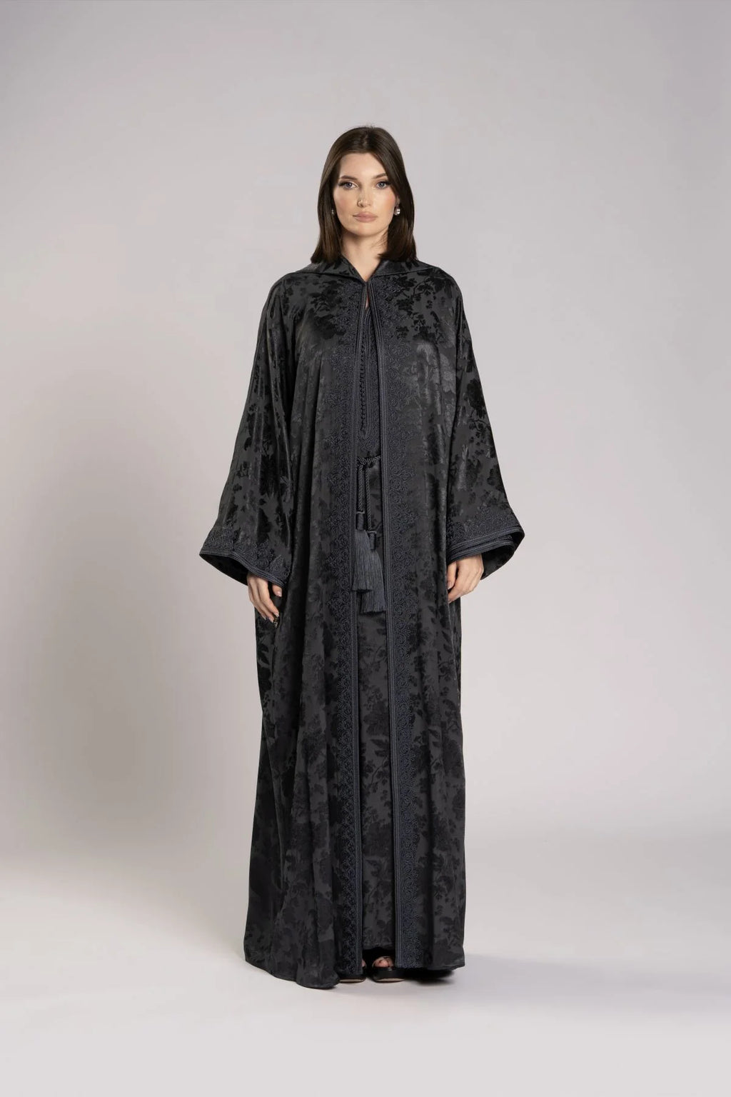 RMDML2501A-GRAY HOODED MOROCCAN ELEGANCE ABAYA