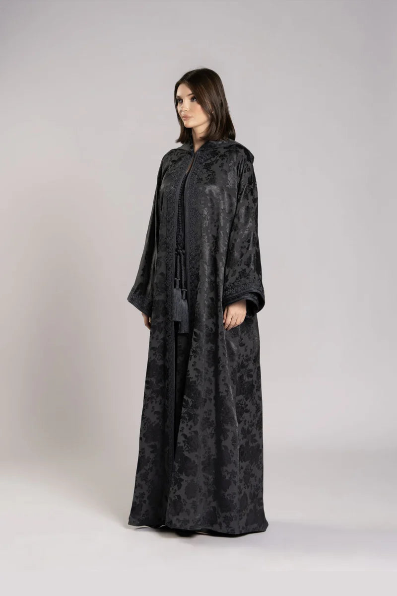 RMDML2501A-GRAY HOODED MOROCCAN ELEGANCE ABAYA