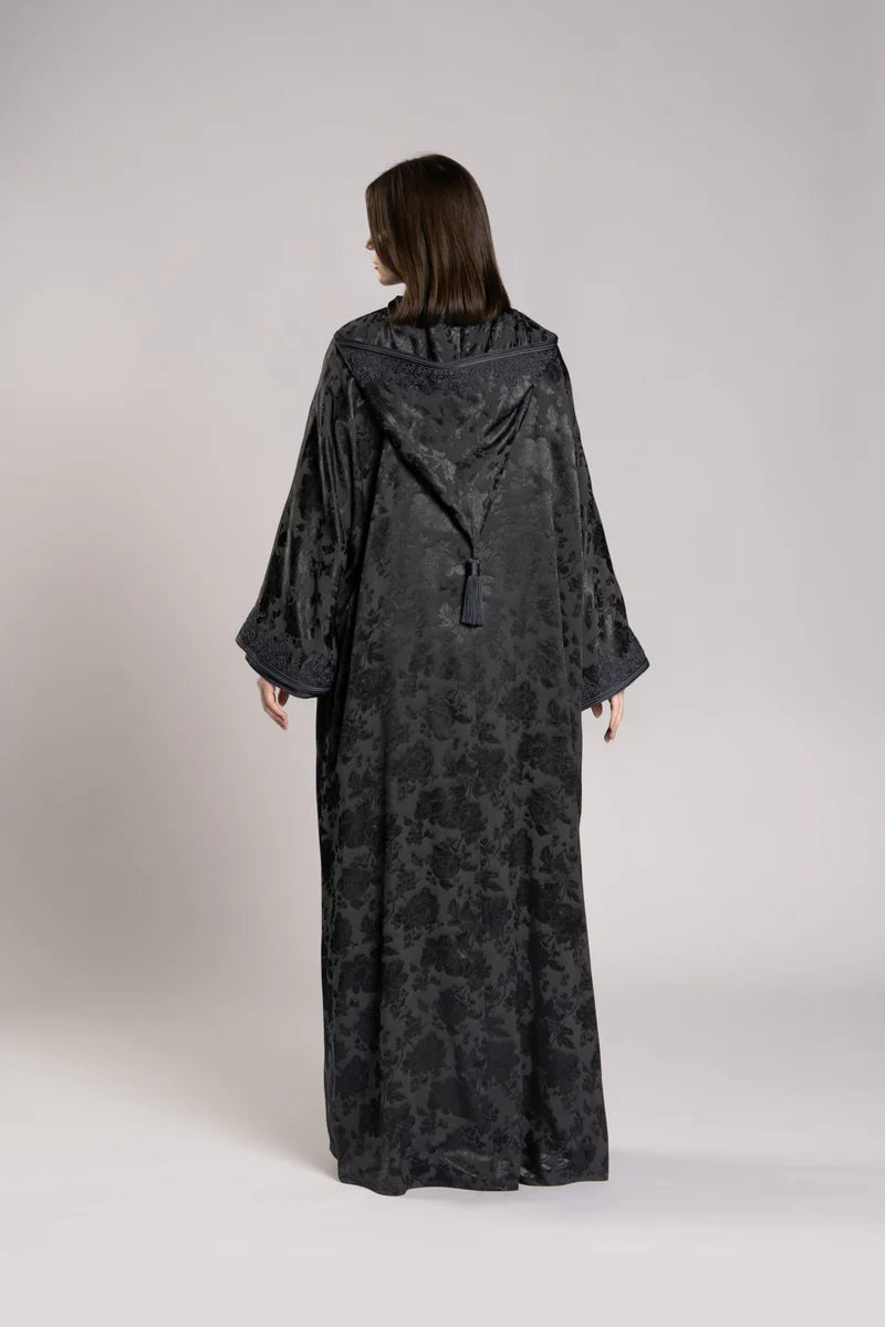 RMDML2501A-GRAY HOODED MOROCCAN ELEGANCE ABAYA