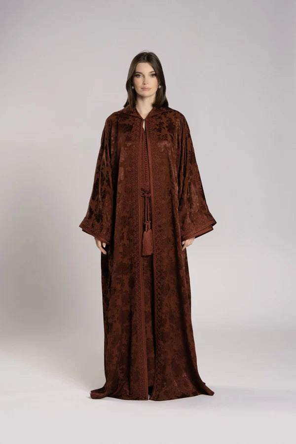 RMDML2501A-BROWN HOODED MOROCCAN ELEGANCE ABAYA