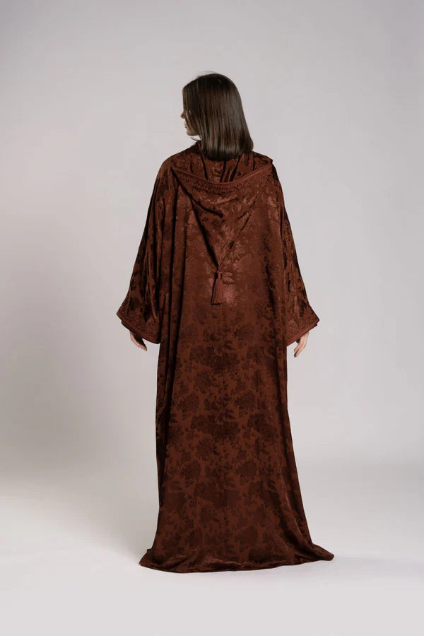 RMDML2501A-BROWN HOODED MOROCCAN ELEGANCE ABAYA