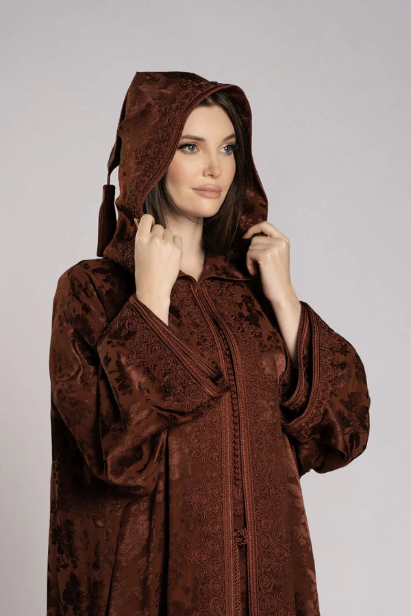 RMDML2501A-BROWN HOODED MOROCCAN ELEGANCE ABAYA